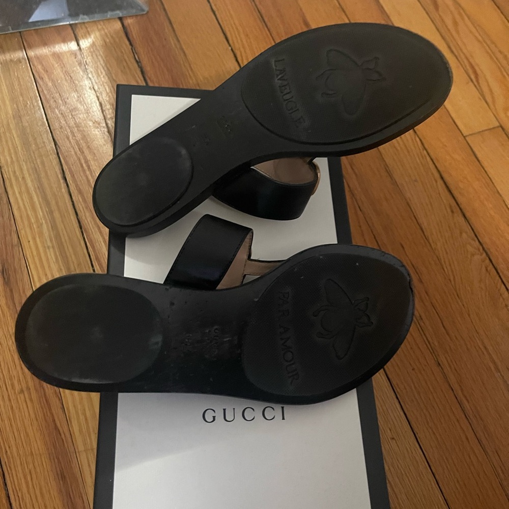 Gucci Black Sandals with Gold Accent - Picture 2 of 3